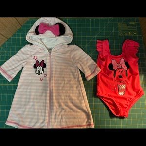 Baby Gap Minnie Mouse Swimsuit 2 Years Girl's Pink One-Piece with cover up